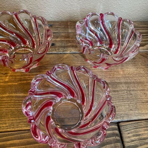 1980’s Vintage Peppermint Crystal Swirl Decorative Bowls Candle Holders Etc - Picture 14 of 15